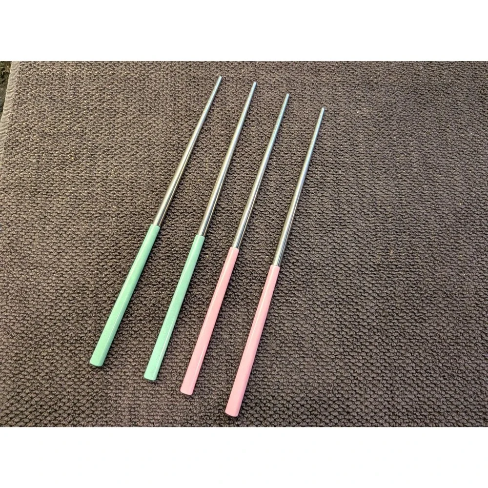 Stainless Steel Reusable Chopsticks Set Mint Green Pink 2 Pairs
